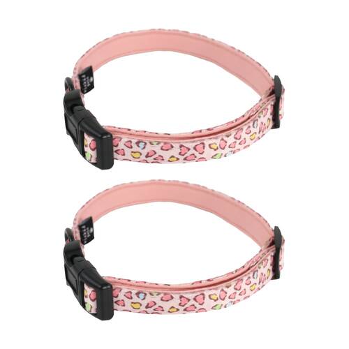 2PK Wicked Pets Collar Animal Print Small to Medium Adjustable D-Ring 28-43cm