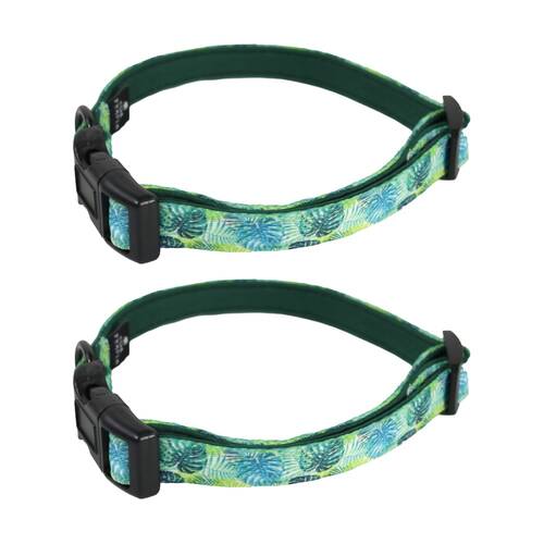 2PK Wicked Pets Collar Fresh Palms Small to Medium Adjustable D-Ring 28-43cm
