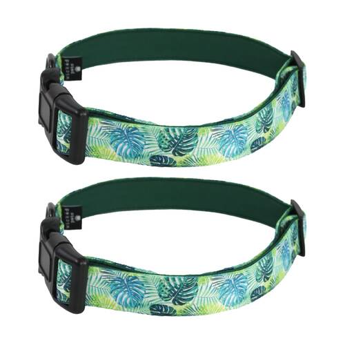 2PK Wicked Pets Collar Fresh Palms Medium to Large Adjustable D-Ring 41-66cm