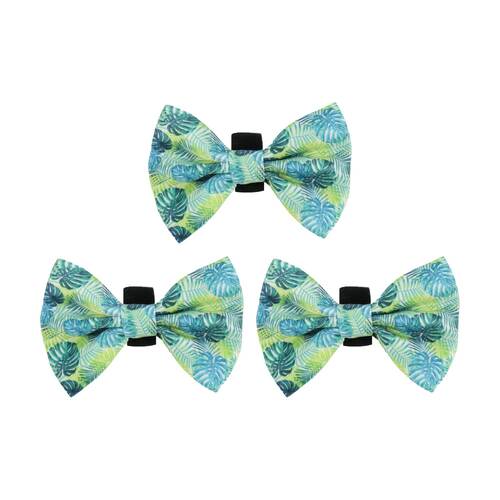 3PK Wicked Pets Bow Tie Fresh Palms Hook and Loop Polyester Dog Collar Green