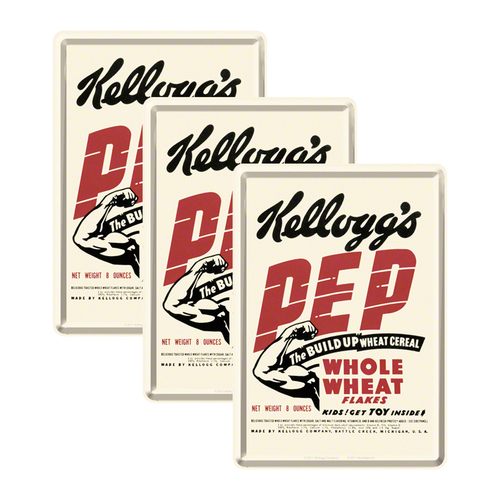3PK Nostalgic Art Metal Mailing Postcard Kellogs Pep 10x14cm