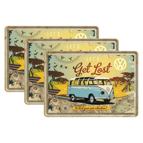 3PK Nostalgic Art Metal Mailing Postcard Volkswagen Bulli Let's Get Lost 10x14cm