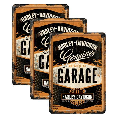 3PK Nostalgic Art Metal Mailing Postcard Harley-Davidson Garage 10x14cm