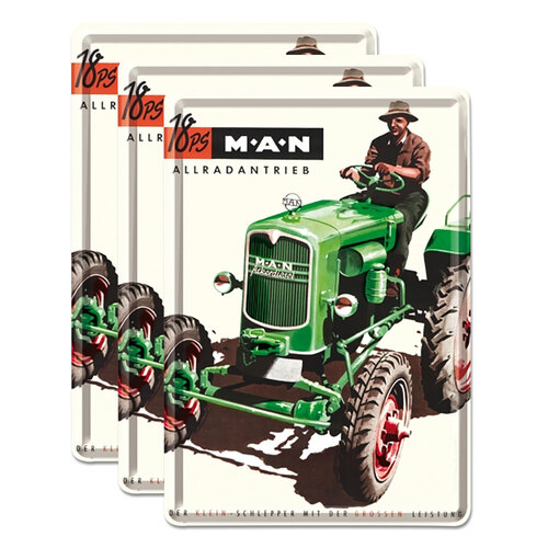 3PK Nostalgic Art Metal Mailing Postcard Man Tractor Green 10x14cm