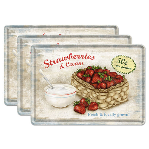 3PK Nostalgic Art Metal Mailing Postcard Strawberries & Cream 10x14cm
