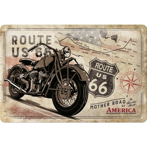 Nostalgic Art 20x30cm Medium Metal Wall Hanging Sign Route 66 Bike Map