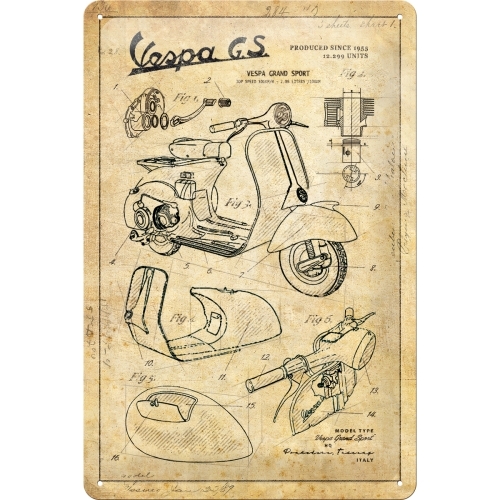 Nostalgic Art 20x30cm Medium Metal Wall Hanging Sign Vespa Parts Sketches