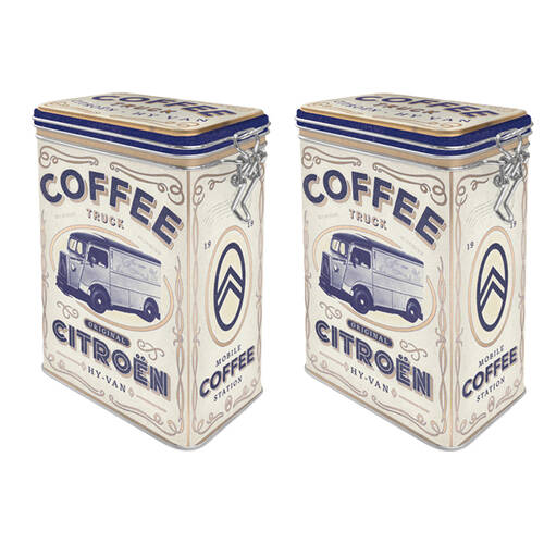 2PK Nostalgic-Art Citroen Coffee Truck Clip Top Storage Tin/Decoration 7.5x11x17.5cm