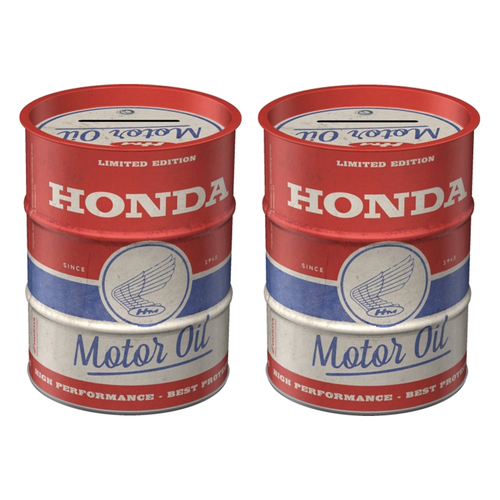 2PK Nostalgic Art Money 9.3x11.5cm Metal Box Barrel Honda MC Motor Oil