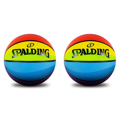 2PK Spalding Rainbow Print Outdoor Rubber Basketball Size 6 Multi Coloured