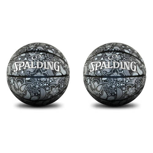 2PK Spalding Paisley Print Outdoor Rubber Basketball Size 5 Black & White
