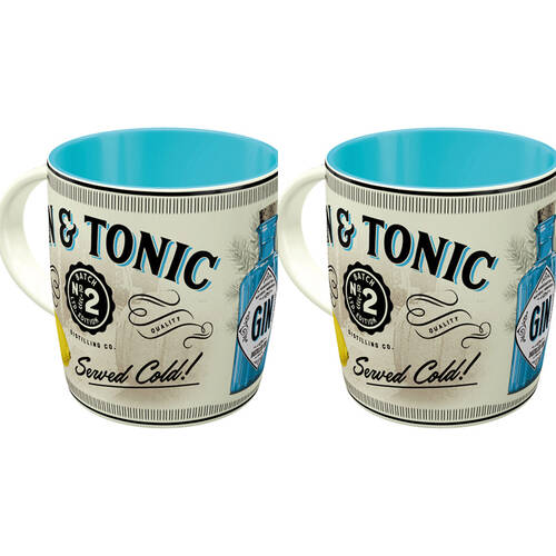 2PK Nostalgic-Art Ceramic Mug Gin & Tonic Served Cold 9x9cm - White