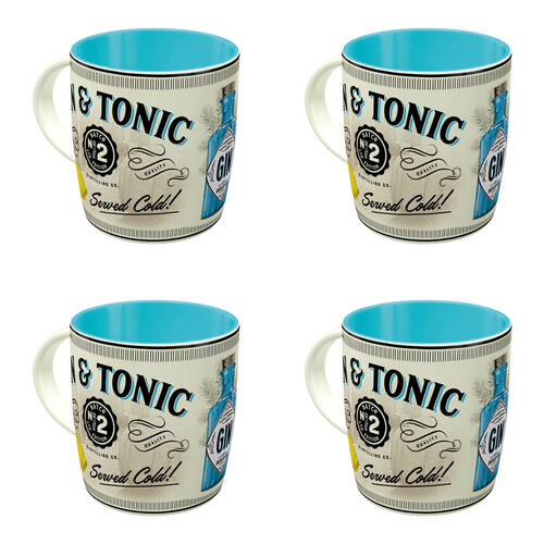 4PK Nostalgic-Art Ceramic Mug Gin & Tonic Served Cold 9x9cm - White
