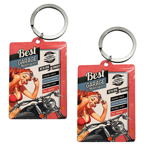 2PK Nostalgic Art Metal 9.3cm Rectangle Keyring - Best Garage