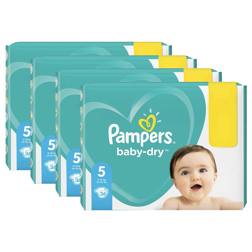 4x 36pc Pampers Baby Dry Nappies Diapers Size 5 11-16kg