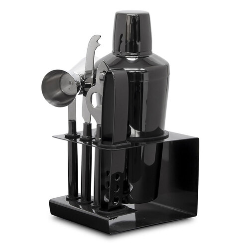 6pc Salt & Pepper Kennedy Metallic Cocktail Set - Black