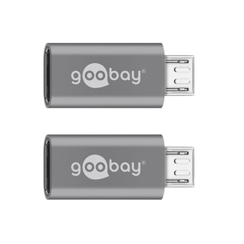 2x Goobay Male USB 2.0 Micro Type B to Female USB-C Adapter - Grey