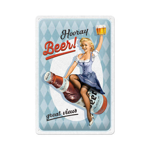 Nostalgic-Art Medium Metal Plaque/Sign Hooray Beer 20x30cm