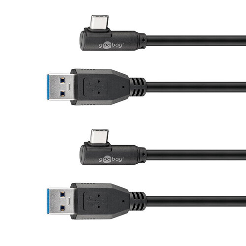 2x Goobay Male 50cm USB-A 3.0 to USB-C 90° Cable Cord - Black
