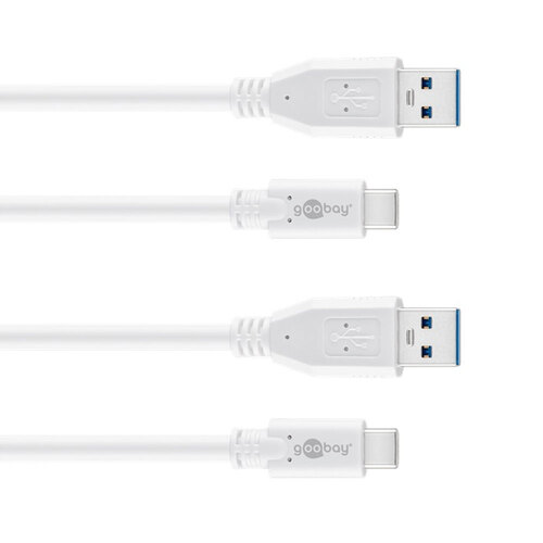 2x Goobay 50cm USB-C to USB A 3.0 Male Cable Cord - White