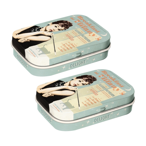 2PK Nostalgic Art Mint Box 6cm Metal Tin Audrey Breakfast At Tiffany's Blue