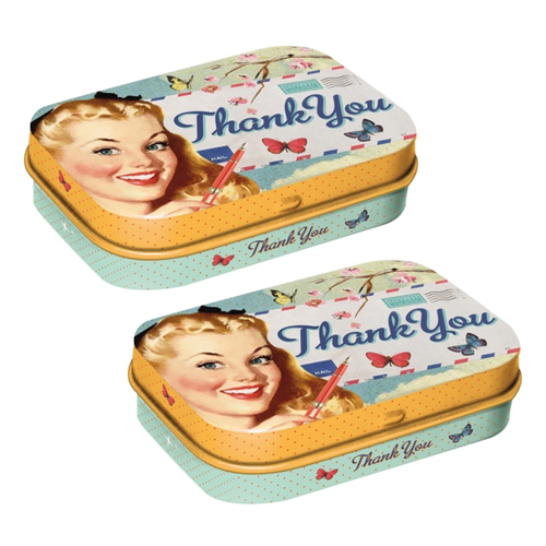 2PK Nostalgic Art Mint Box Metal 6cm Tin Thank You Hard Candy Mints