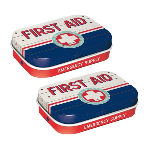 2PK Nostalgic Art 6cm Mint Tin Box First Aid Fresh Breath Hard Candy - Blue