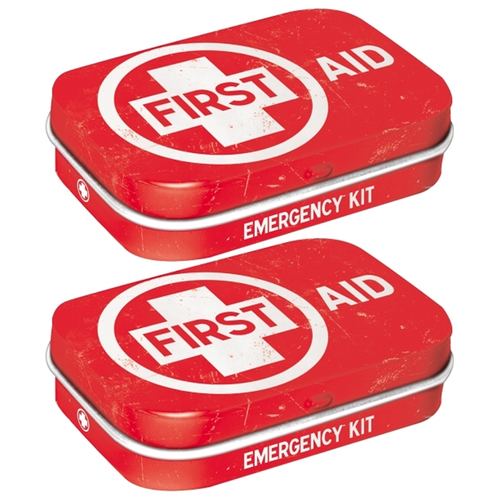 2PK Nostalgic Art 6cm Mint Tin Box First Aid Fresh Breath Hard Candy Mints - Red