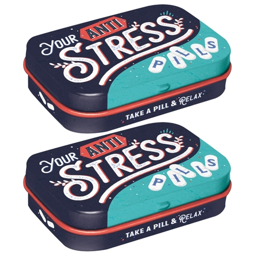 2PK Nostalgic Art 6cm Mint Tin Box Anti Stress Pills Fresh Breath Hard Candy