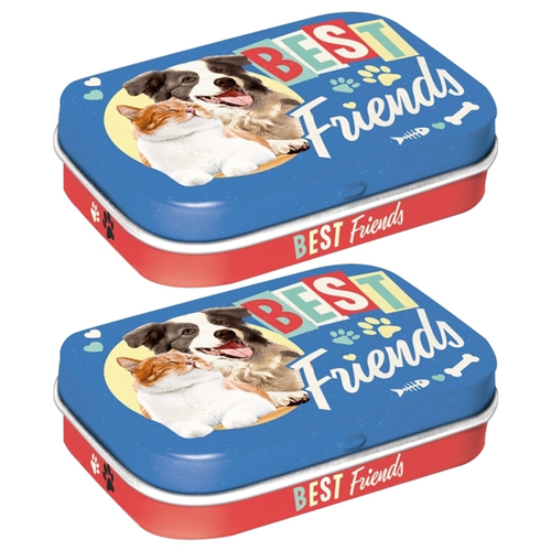 2PK Nostalgic Art 6cm Mint Tin Box Best Friends Cat & Dog Fresh Breath Candy