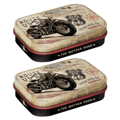 2PK Nostalgic Art 6cm Mint Tin Box Route 66 Bike Map Fresh Breath Hard Candy