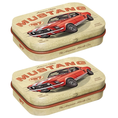 2PK Nostalgic Art 6cm Mint Tin Box Ford Mustang GT 1967 Red Hard Candy