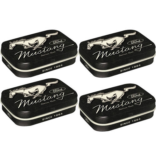 4PK Nostalgic-Art Pocket Mint Tin Box Ford Mustang Horse Logo 4x6cm - Black