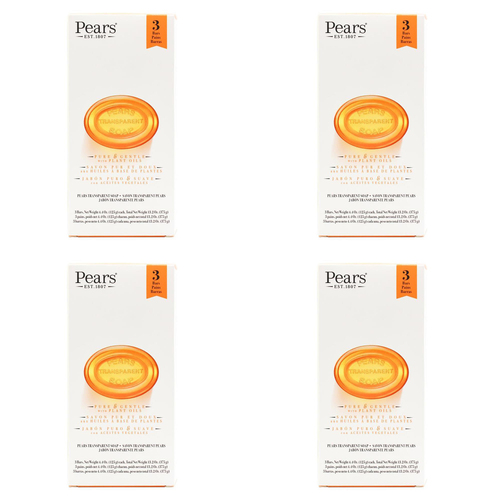 12pc Pears Pure & Gentle 125g Transparent Bar Soap w/ Plant Oils