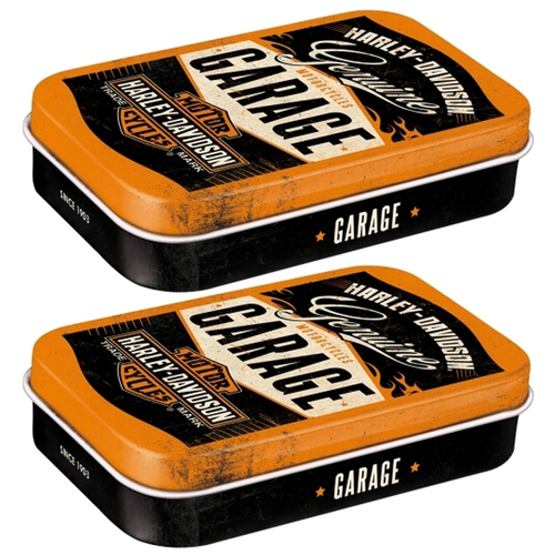 2PK Nostalgic Art 10cm Mint Tin Box XL Harley-Davidson Garage Hard Candy