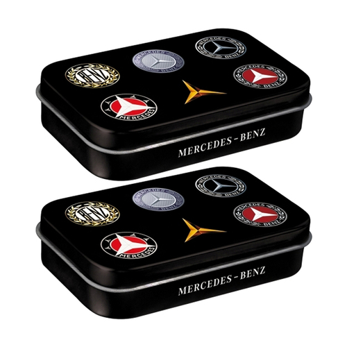 2PK Nostalgic Art 10cm Mint Tin Box XL Mercedes Benz Logo Evolution Hard Candy