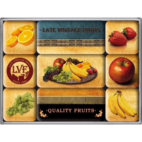 9pc Nostalgic Art Quality Fruits Fridge Decor 2.2/4.5cm Magnet Set