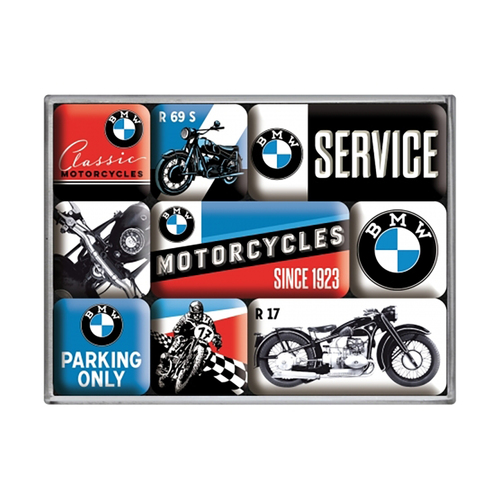9pc Nostalgic Art Magnet Set BMW Motorcycles Fridge Metal Door Decor