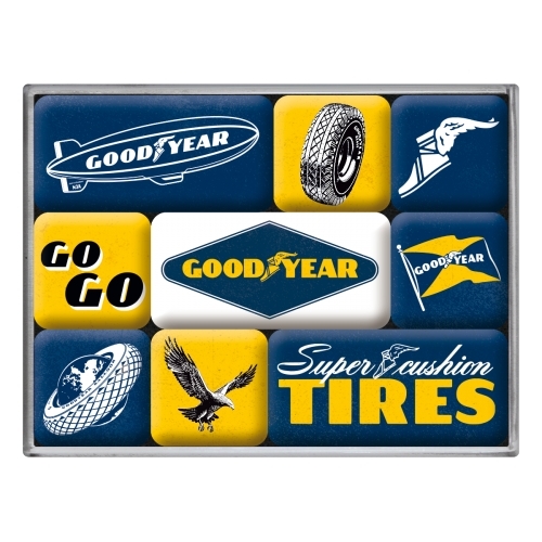 9pc Nostalgic Art Goodyear Logos Fridge Decor 2.2/4.5cm Magnet Set