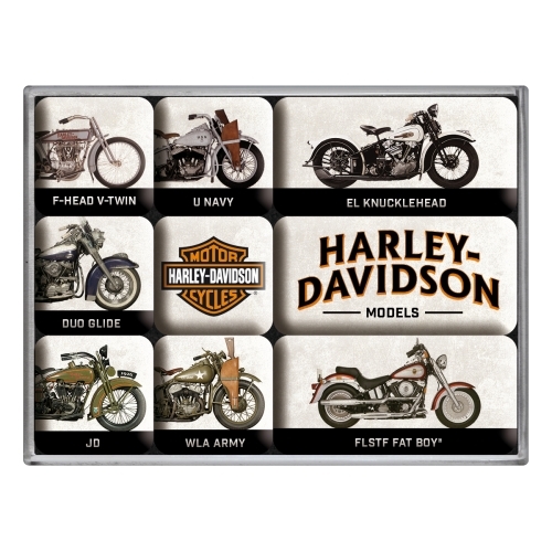 9pc Nostalgic Art Harley-Davidson Model Chart 2.2/4.5cm Magnet Set