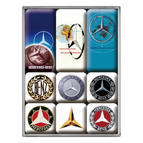 9pc Nostalgic Art Mercedes-Benz Logo Evolution 2.2/4.5cm Magnet Set