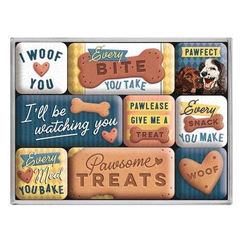 9pc Nostalgic Art Dog Treats 2.2cm/4.5cm Magnet Set