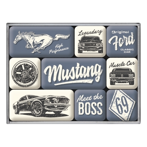 9pc Nostalgic Art Ford Mustang The Boss 2.2cm/4.5cm Magnet Set