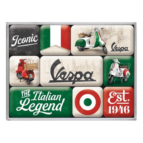 9pc Nostalgic Art Vespa Italian Legend 2.2cm/4.5cm Magnet Set
