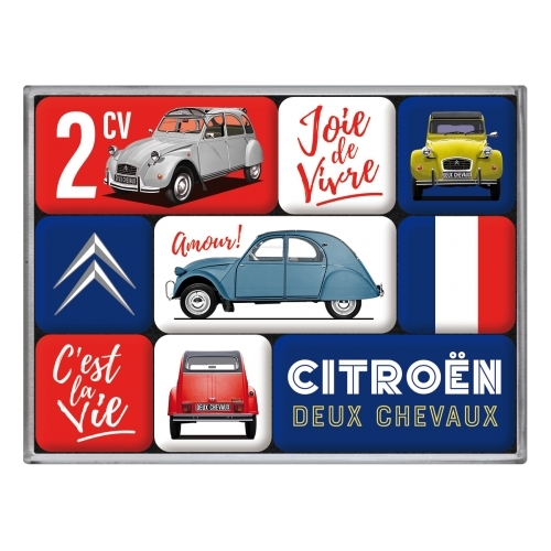 9pc Nostalgic Art Citroen 2CV C'est La Vie 2.2cm/4.5cm Magnet Set