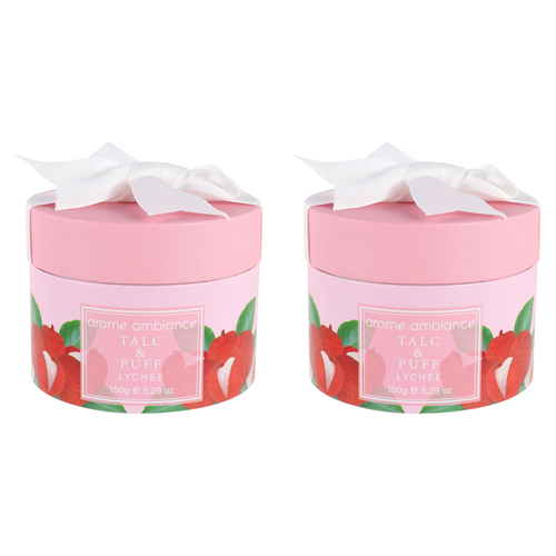 2PK Arome Ambiance Nature Fresh Bath Powder Talc & Puff Lychee