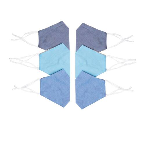 2x 3pc Be Wise Cotton Face Mask Protective Cover - Blue Mix