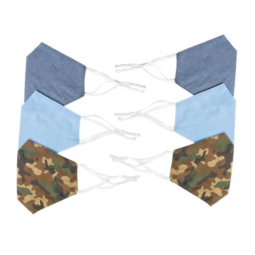 2x 3pc Be Wise Cotton Face Mask Protective Cover - Blue/Olive