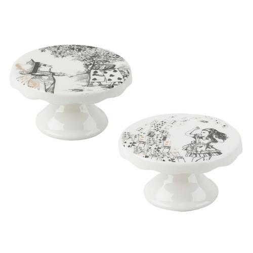 2pc Mikasa x V & A Alice In Wonderland Mini Cake Stand Set White/Black