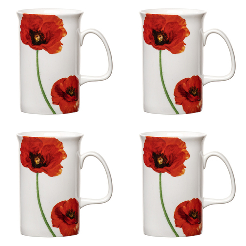 4PK Ashdene Red Poppies 320ml/11.5cm Can Tea/Coffee Mug